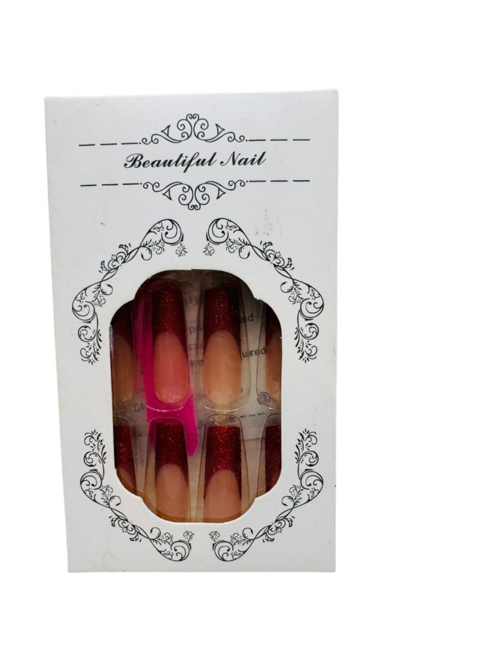 Beautiful Nail Red Glitter Ombre Press-On Nails Long Coffin Shape
